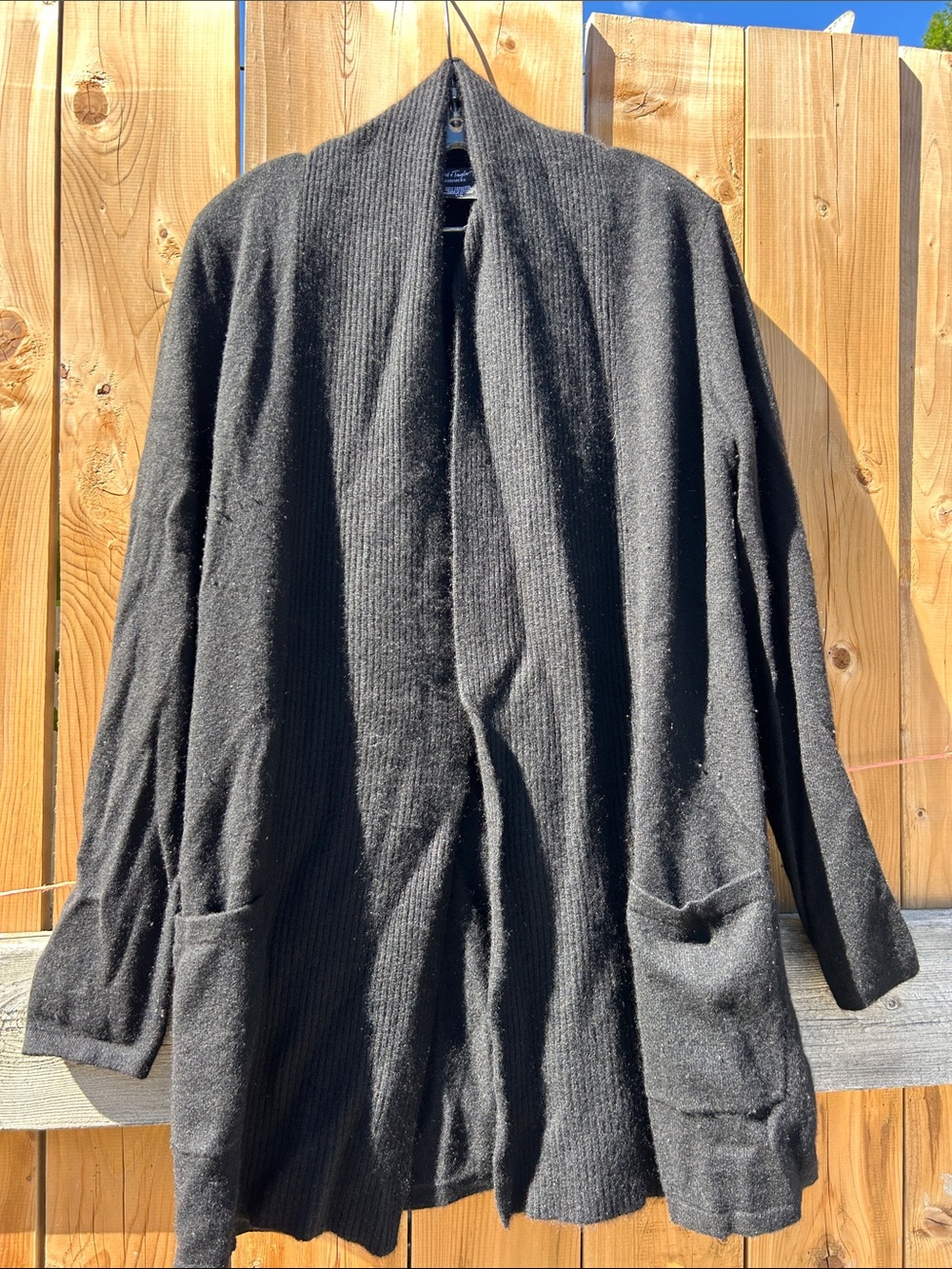 Lord & Taylor Cashmere Black Open-Front Ribbed Cardigan